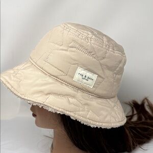 Rag & Bone Sherpa Quilted Bucket Hat Cream Neutral Scandi Winter Quiet Luxury